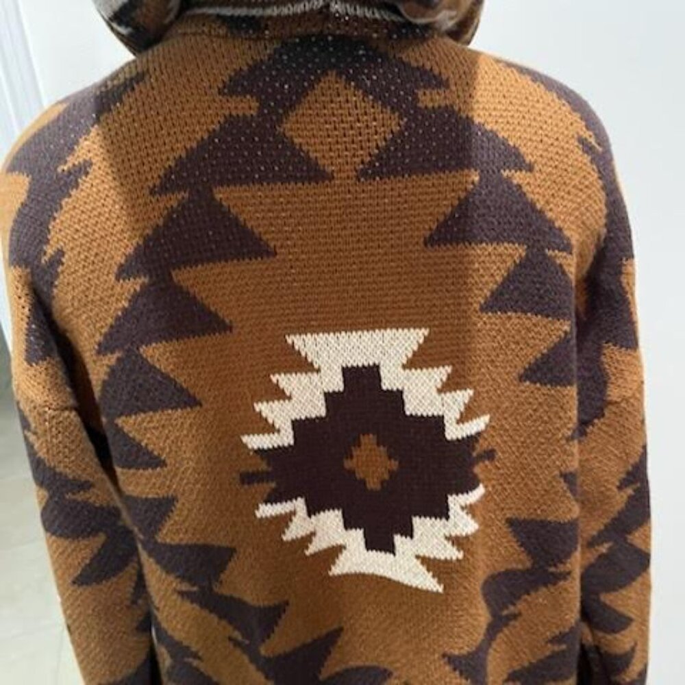 Lucky Brand Southwestern Aztec Pattern Open Front Cardigan Sz Large Brown Boho - Picture 7 of 12